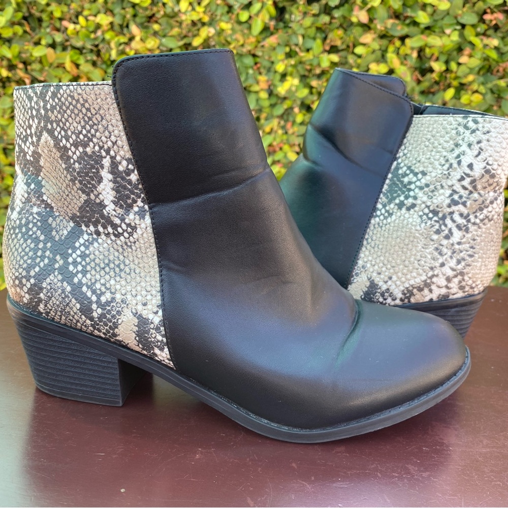 Black and White Snakeskin Ankle Booties